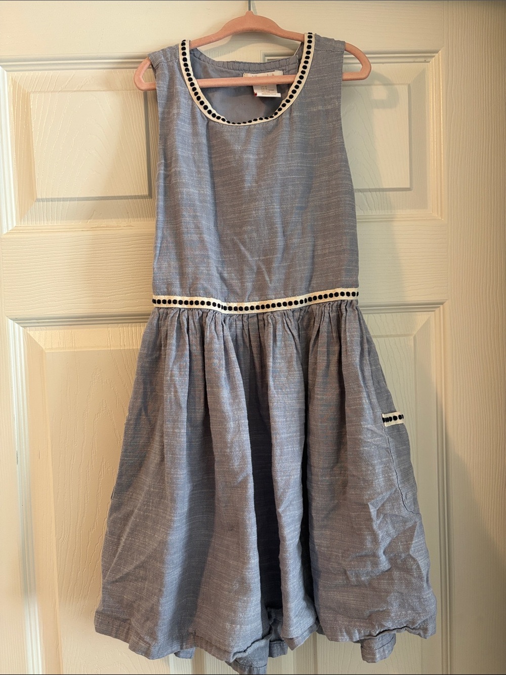 Girls' Sleeveless Chambray Party Dress with Contrast Trim